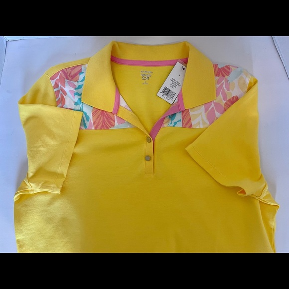 Ladies Pull Over Polo Top Kim Rogers Perfectly Soft Yellow Cotton Size XL - Picture 10 of 13